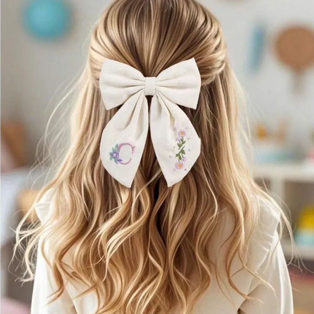 Embroidered Bow Hair Clip for Kids A1600